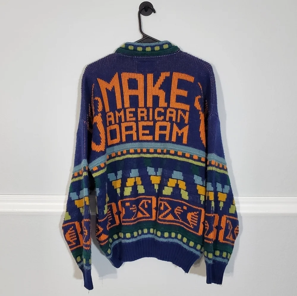 Mad Snowear Make American Dream Long Sleeve Wool Blend Sweater XL Blue Gold - Picture 4 of 6